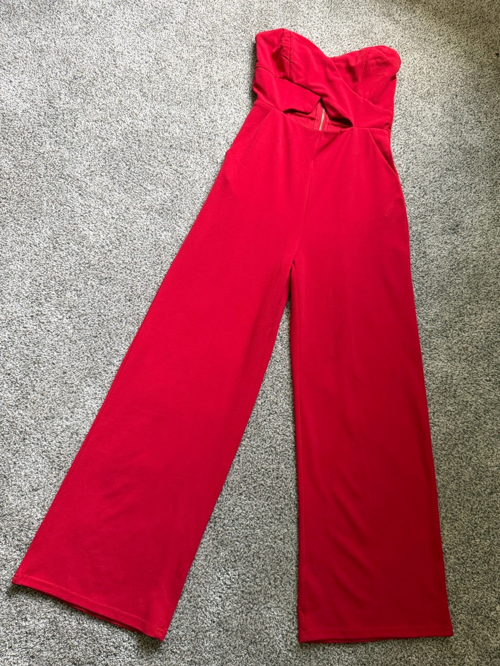 Strapless Cutout Wide-Leg Jumpsuit in Red